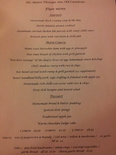 The 'flyer' menu at the Mount Pleasant in Cwmbran