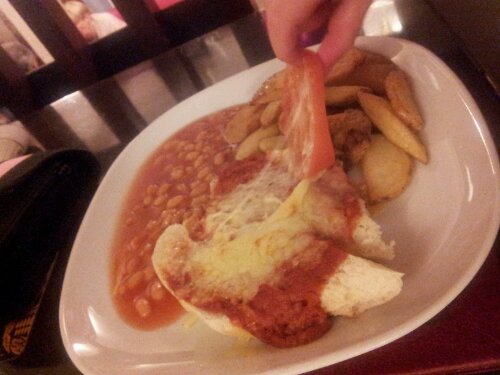 Kids' menu. Homemade pizza, beans and chips