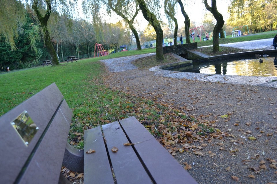 The bench is in a lovely spot at Cwmbran Boating Lake