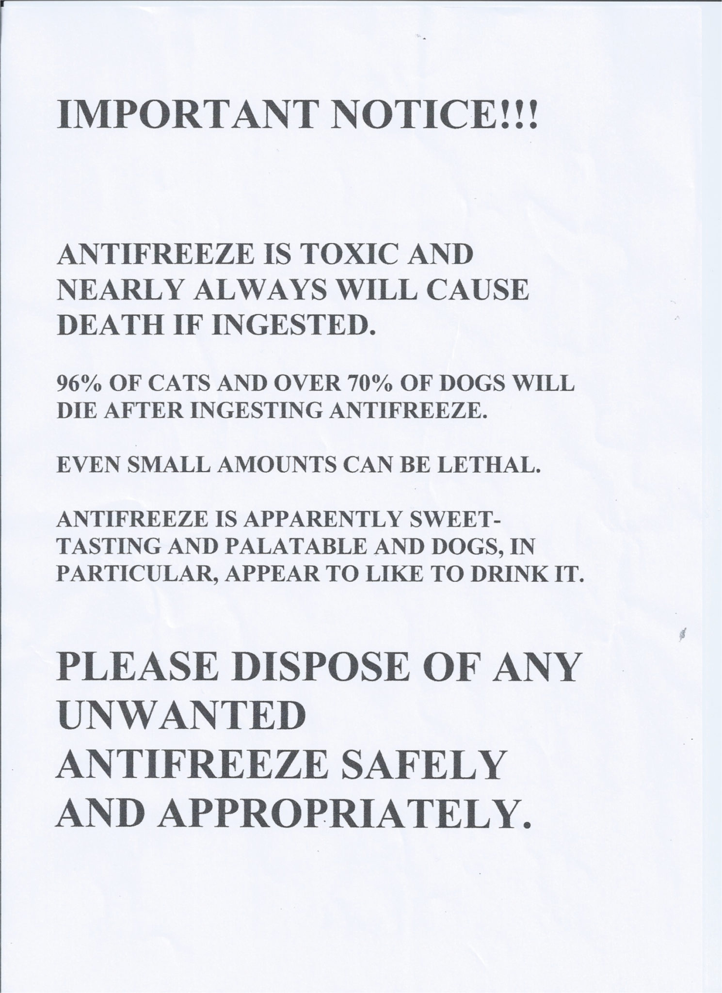 The antifreeze warning poster from a Cwmbran vet