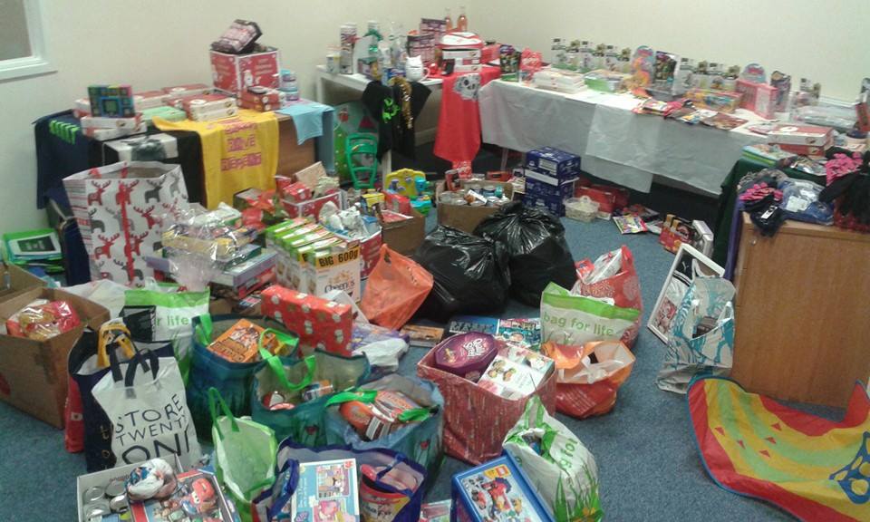 The room full of donations at Cwmbran Centre for Young People