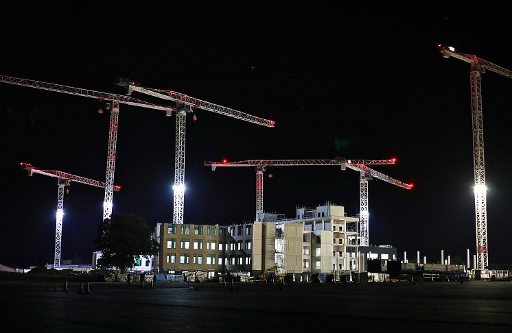 The cranes being used to build the new Grange University Hospital in Cwmbran