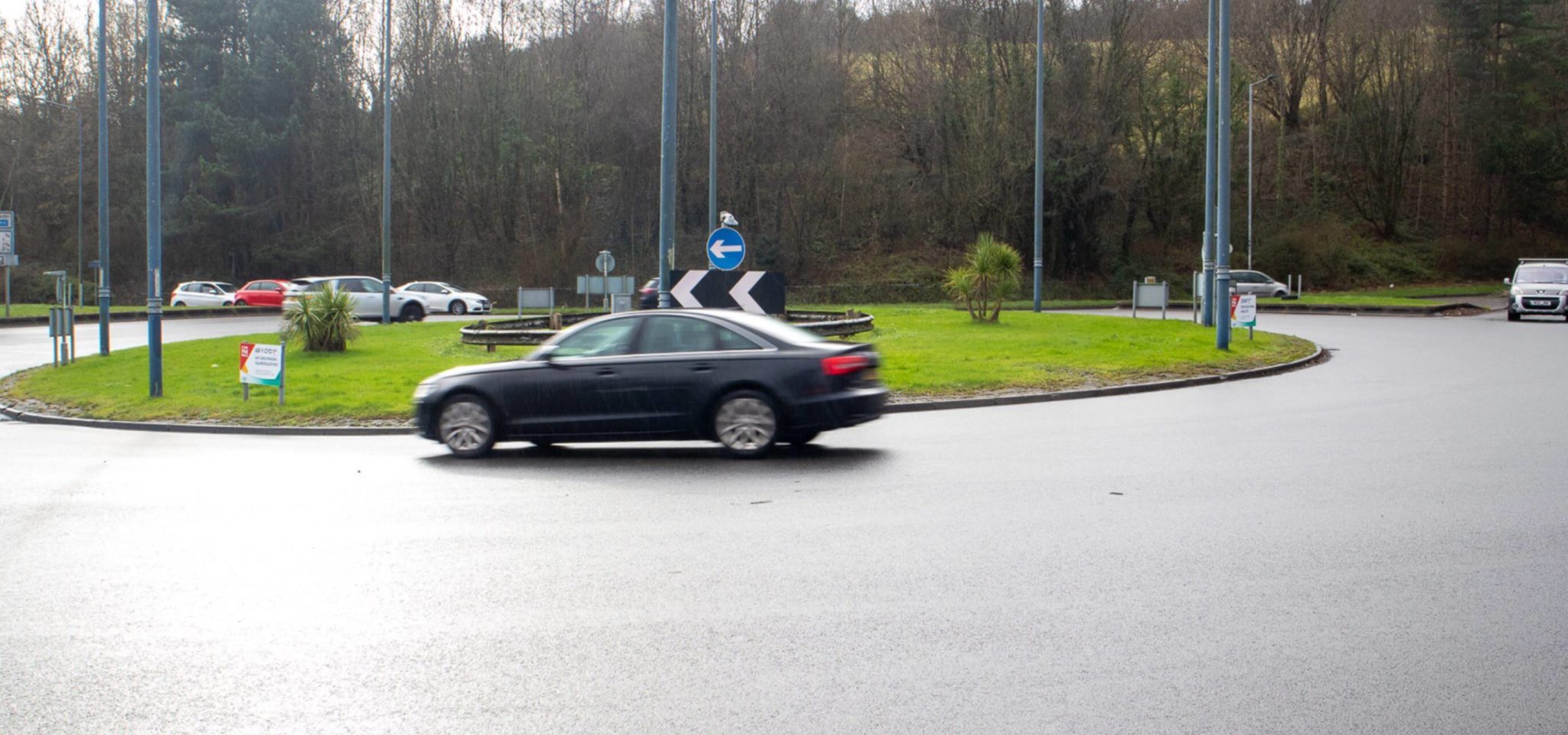 A car at a roundabout