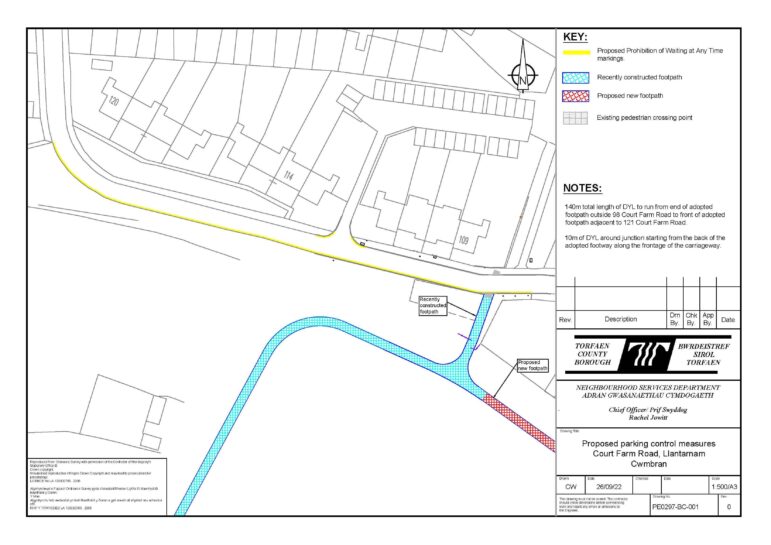 a planning document showing location of double yellow lines