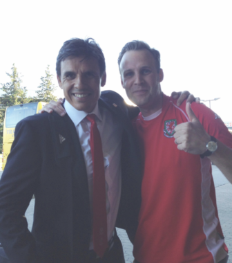Chris Coleman with a welsh football fan