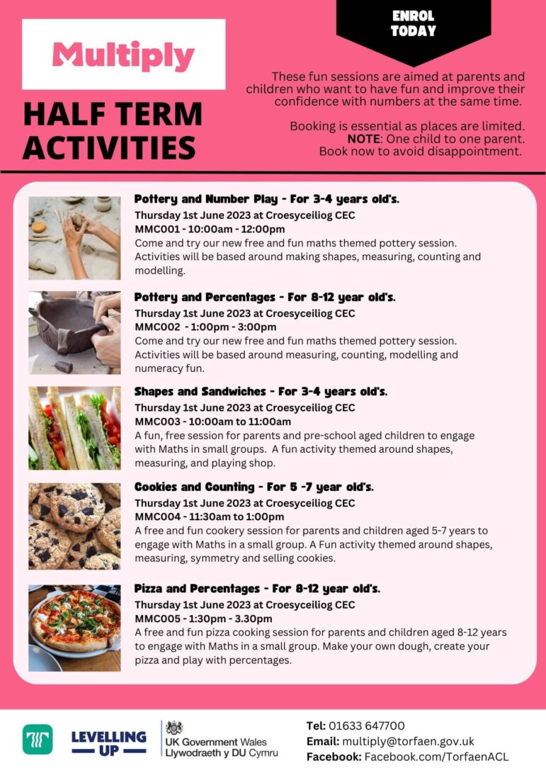 a poster listing half term activities