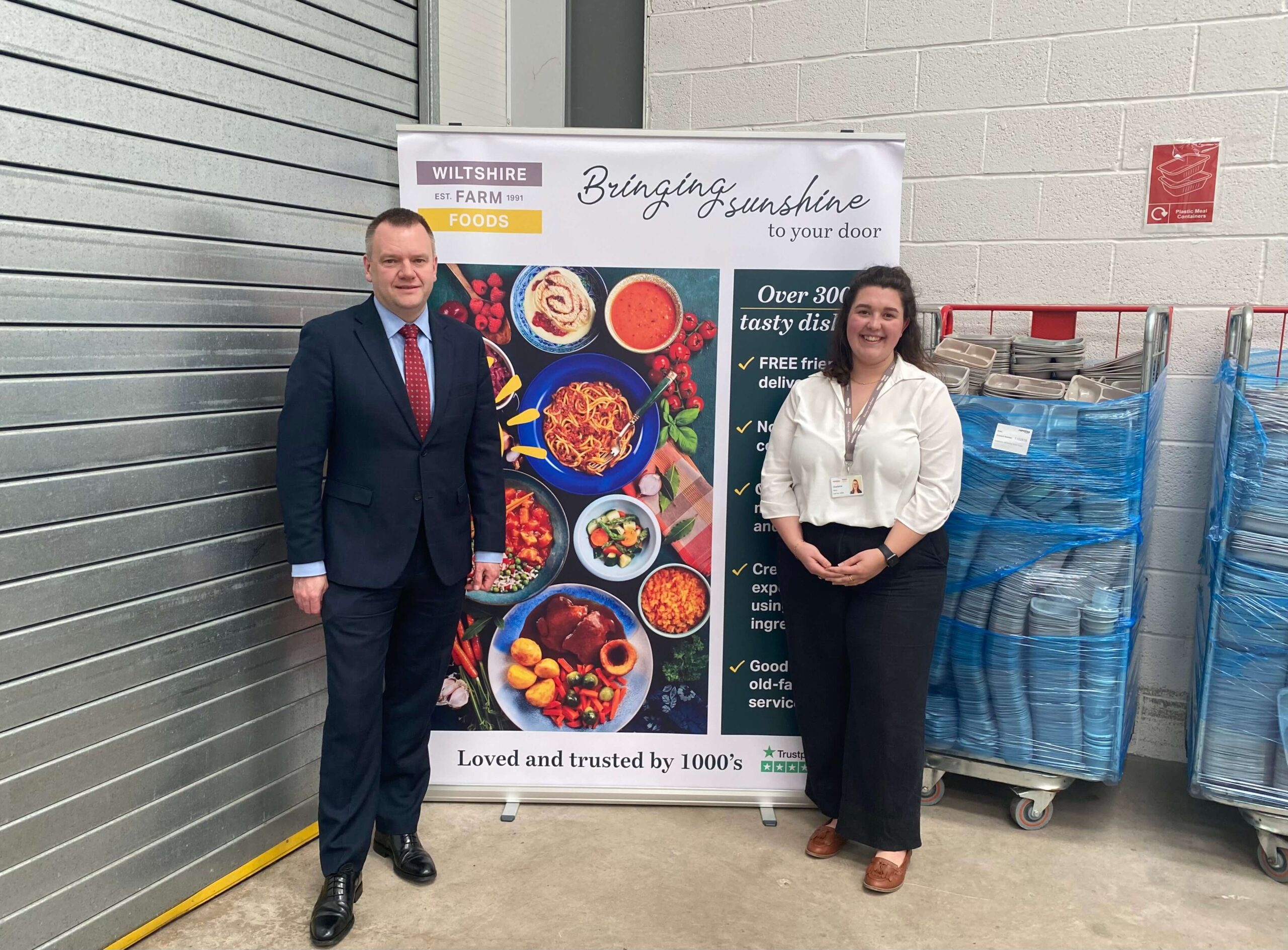 Nick Thomas-Symonds MP [left] with Charlotte Percy, Sustainability Executive – Wiltshire Farm Foods