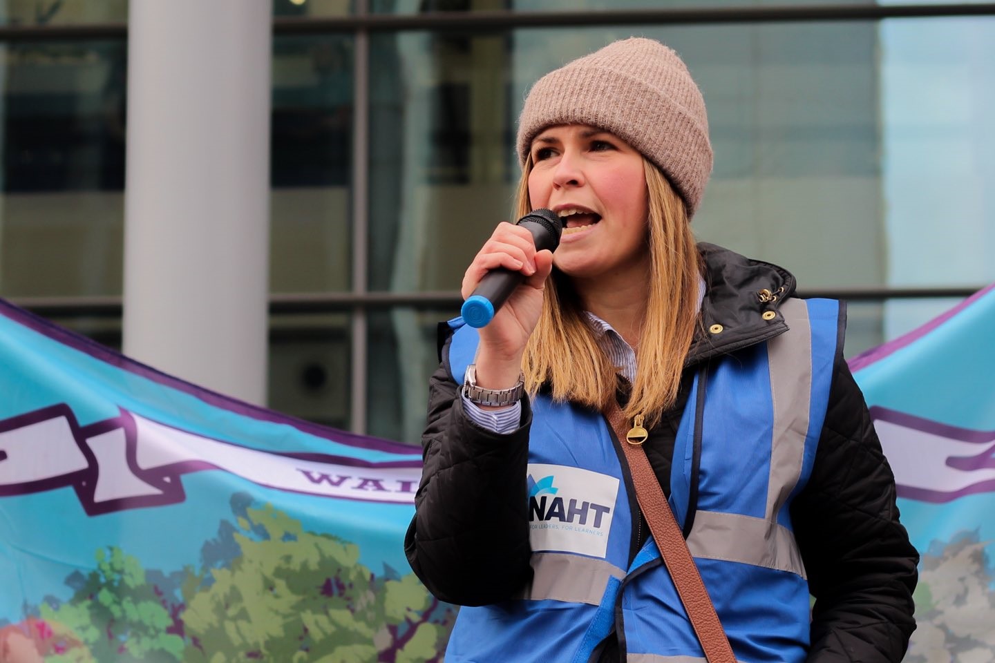 Laura Does, NAHT Cymru director Laura Doel, at a rally