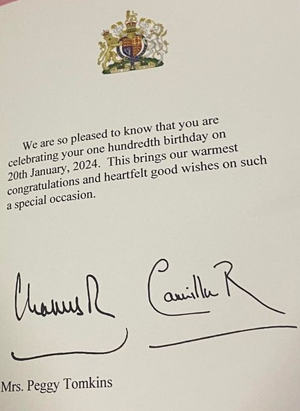 a 100th birthday card from the king and queen