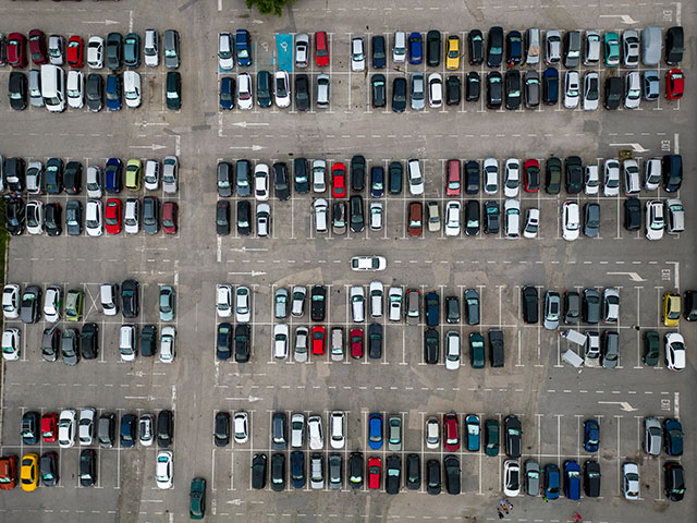 a drone shot above a car park