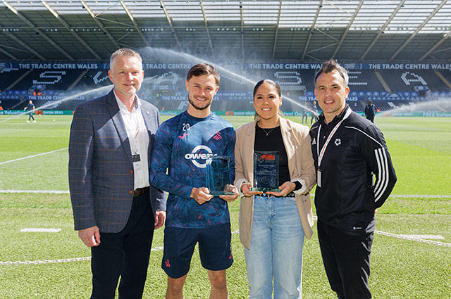 Paul Franc, Liam Cullen, Jess Williams and Scott Walker on the pitch at Swansea City