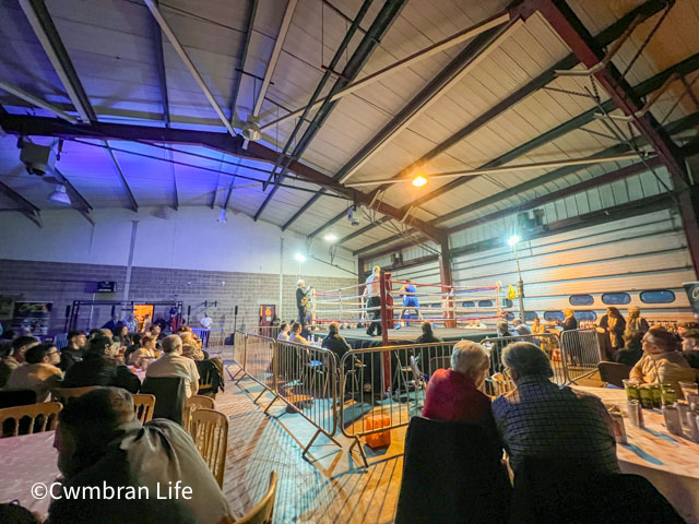 A boxing bout inside the TA Centre in Cwmbran