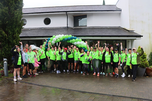 the team on arrival at Tŷ Hafan Children's Hospice mid afternoon on Sunday after their 25k walk