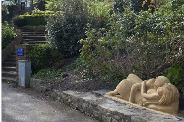 The Two Lovers sculpture in the Italian Gardens at Pontypool Park.