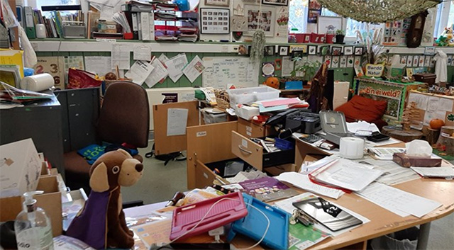 a children's nursery classroom- all messy following a burglary