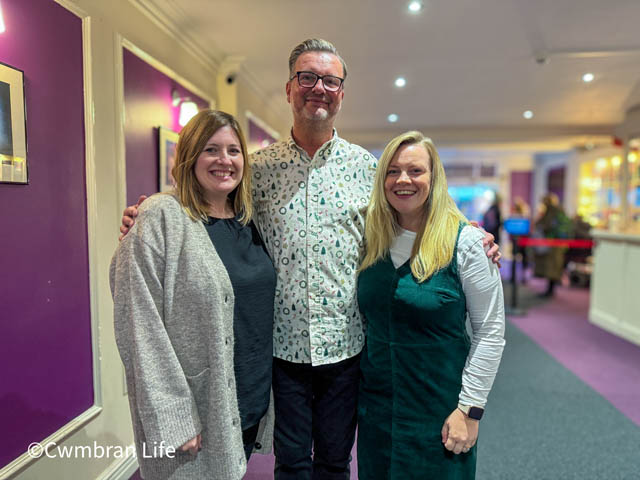 (l to r) Catrin Passmore, Wayne Beecham and Elen Roberts at the Congress Theatre after S4C filmed the school choir