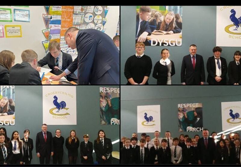 Nick Thomas-Symonds, Torfaen MP meeting pupils at Croesyceiliog School