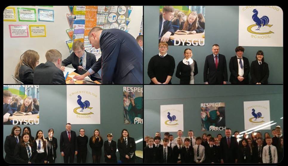 Nick Thomas-Symonds, Torfaen MP meeting pupils at Croesyceiliog School