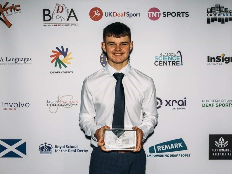 Caleb with his Young Sports Personality of the Year award