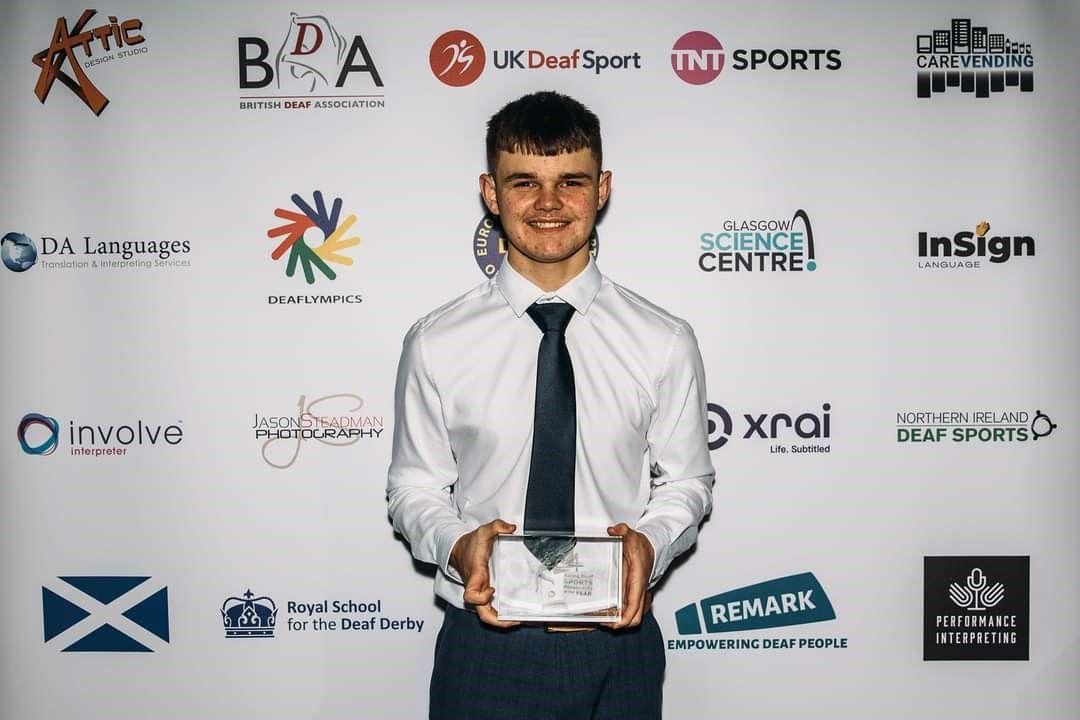 Caleb with his Young Sports Personality of the Year award