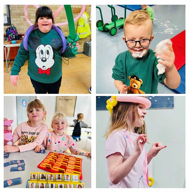 four photos of children playing