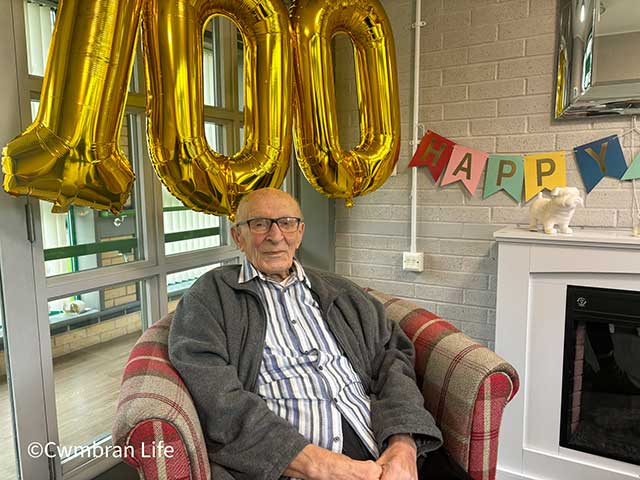 Stan Stuart with his 100th birthday balloon