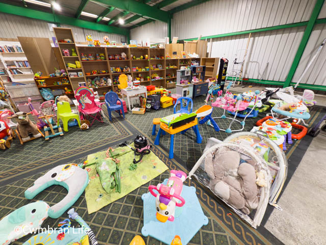 a warehouse with lots of children's toys