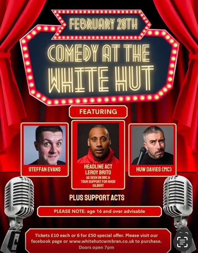 poster for comedy night in white hut