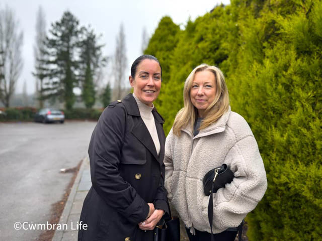 Kate (l) and Sara (r) taken outside the Ashbridge in Cwmbran following our interview