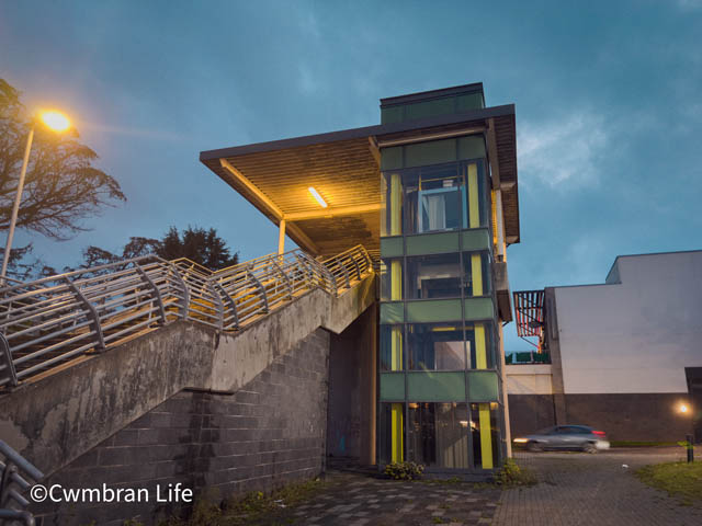 a lift by a staircase