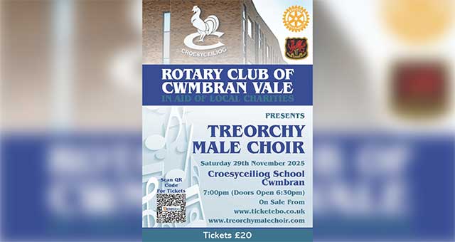 a poster advertising Treorchy Male Choir performing in Cwmbran