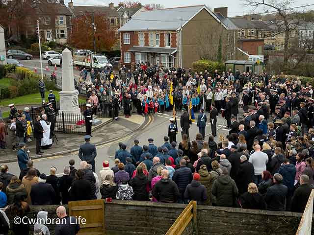 a couple of hundred people stood for a Remembrance Sunday service