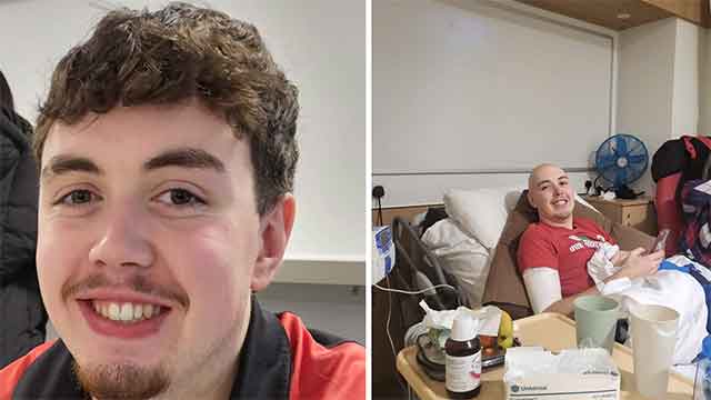 a photo of a 19 year old man and one of him in hospital bed