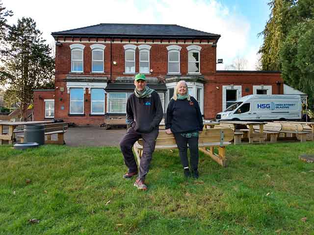 Russel Jones and Miriam Evans, of Canddo, outside Panteg House.
