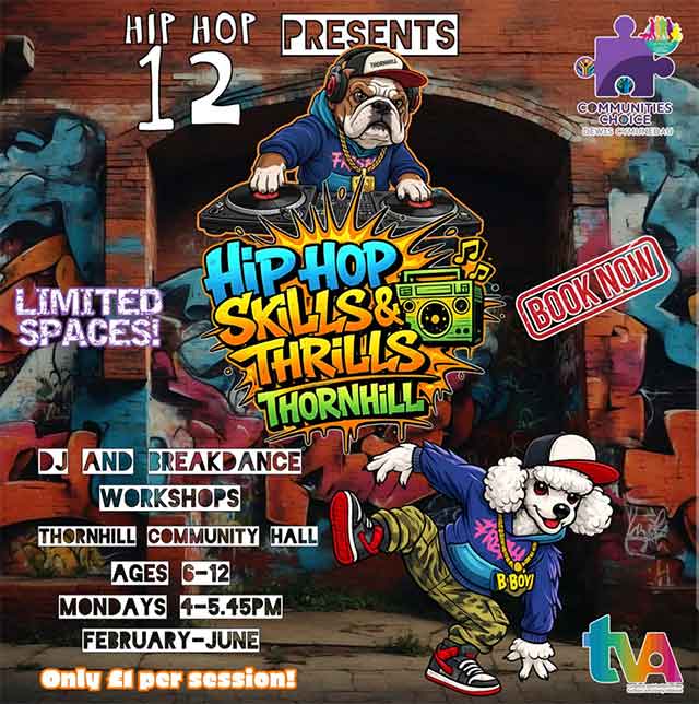 a poster about a hip hop and break dance club starting for children