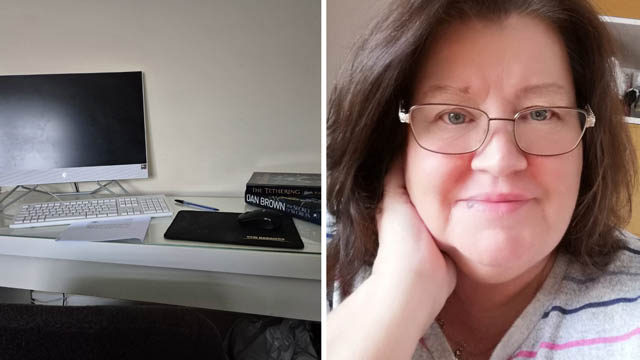 Jean Harrison and her writing desk