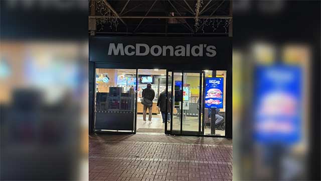 the entrance to a McDonald's restaurant