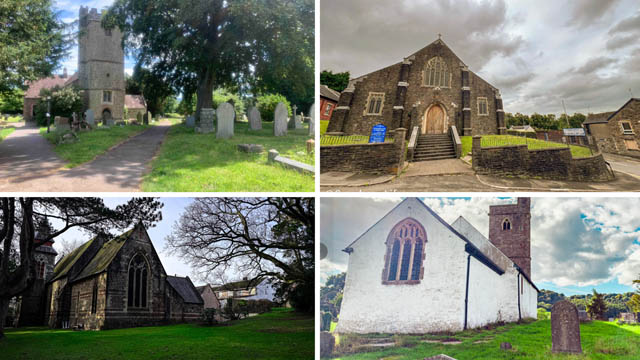 four photos of different churches