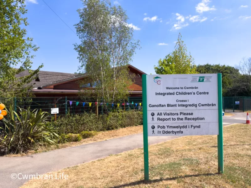 a sign for Cwmbran Integrated Children’s Centre outside the building
