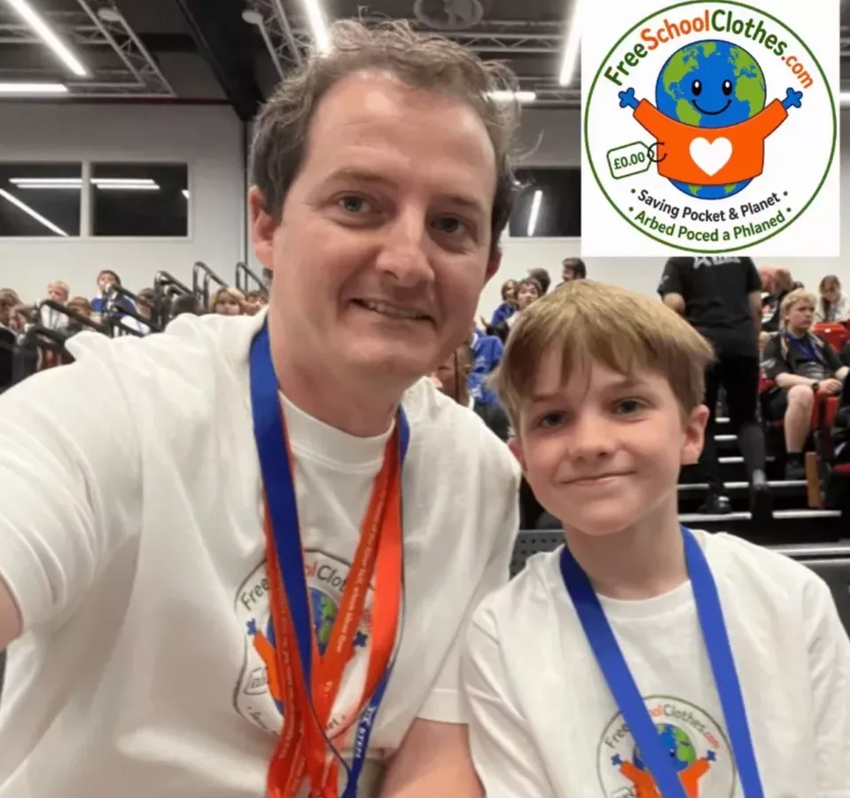 a dad and his son take a selfie